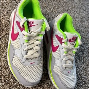 Nike White Sneakers with Neon Green Lining and Hot Pink Swoosh